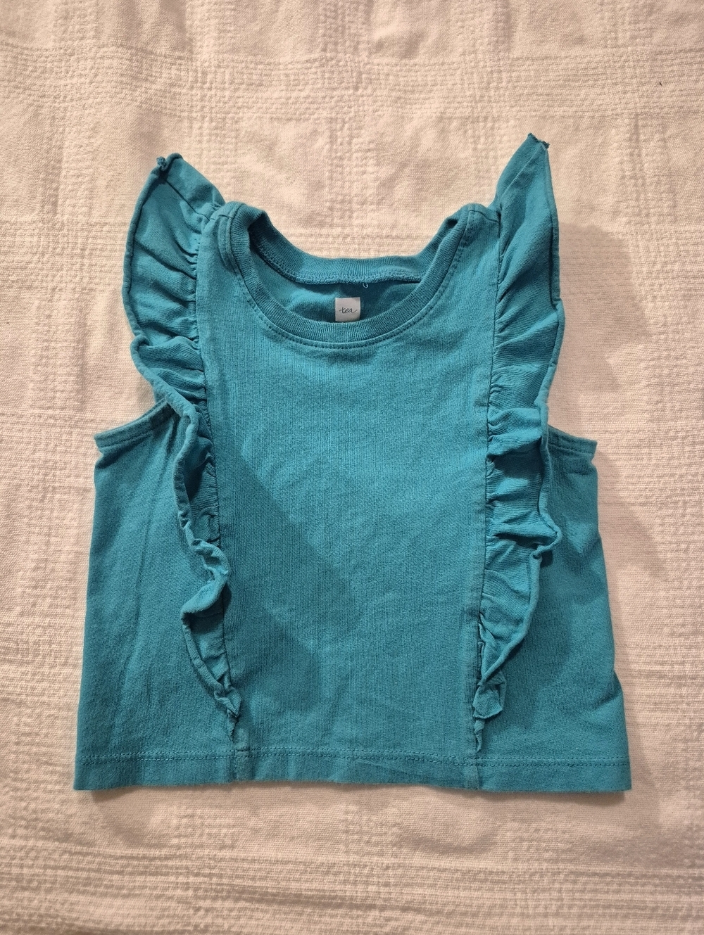 Tea Collection girls size 2 teal green ruffle cap sleeve shirt VGUC